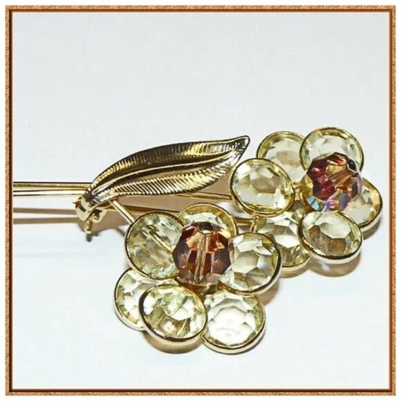 Open Back Faceted Crystal Flower Brooch - Picture 6 of 6